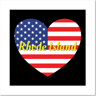 Rhode Island American Flag Heart Posters and Art